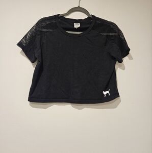 PINK Victoria's Secret Black Crop Top with Mesh Sleeves